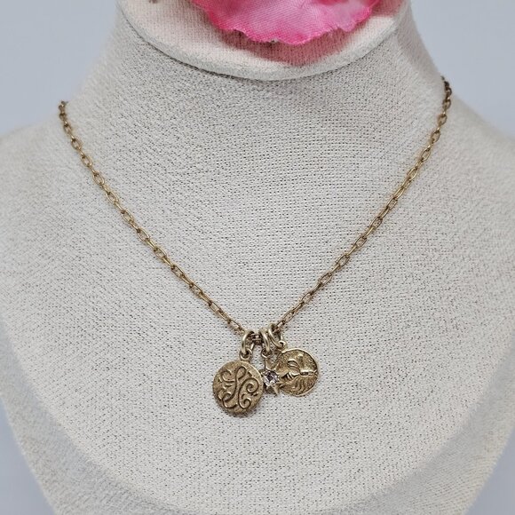 Catherine Popesco France Antiqued Gold Tone 3 Charm Pendant Necklace Bee Star - Picture 1 of 12